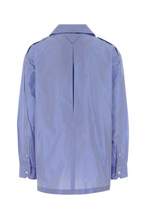 Prada Womens Light-Blue Taffeta Shirt Pervinca Exterior: Silk Camicie