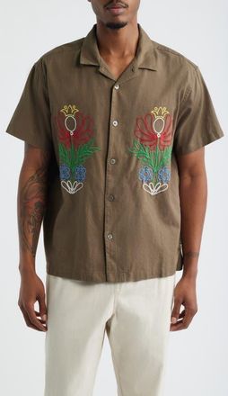 Obey Perry Floral Camp Shirt in Canteen at Nordstrom, Size X-Large