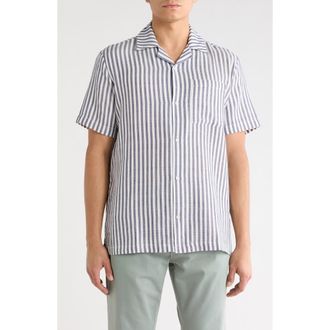 Joe's Striped Cotton Camp Shirt in Navy/White Stripe at Nordstrom Rack, Size Xx-Large