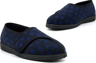 Generic Mens Wide Fit Slippers 4E Slippers EEEE Slippers Mens Extra Wide Slippers Mens Wide Slippers Machine Washable Slippers Touch Fastening Slippers Navy B