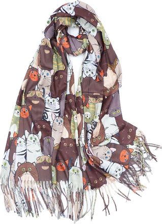 Generic Claudia & Jason Cute Cat Animal Print Long Shawls Kitty Faces Scarf Wrap Pashmina For Cat Lovers (Coffee)