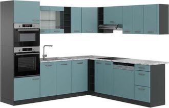 Vicco Cocina Esquinera R-line, Gris Azulado/antracita, 247 X 237 Cm, Et M&aacute;rmol, Vicco