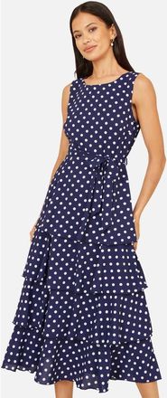 Yumi Spot Tiered Midi Dress in Navy at Nordstrom, Size 10