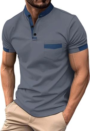 Generic Mens Henley T Shirts with Pocket Casual Summer Button Down Stand Collar Short Sleeve T Shirt Regular Fit Breathable Lightweight Comfy Daily Stylish Sp