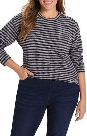 Nic+Zoe Texture Stripe Button Shoulder Top in Indigo Multi at Nordstrom, Size 2 X