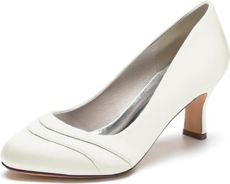 Minitoo Womens Wedding Shoes Round Toe Slip on Evening Formal Pumps BR061 Ivory UK 8.5