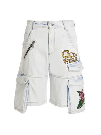 GCDS Bleached Embroidered Ultracargo Bermuda Shorts