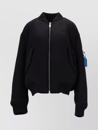 Off-white ribbed bomber jacket featuring side pockets