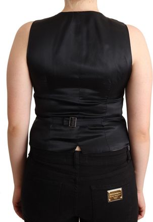 Dolce & Gabbana Womens Black Button Down Sleeveless Viscose Vest Top