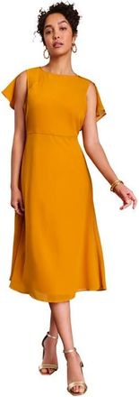 Jessica London Georgette Fit And Flare Caplet Dress in Rich Gold at Nordstrom, Size 18