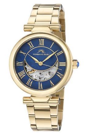 Porsamo Bleu Colette Automatic Mother of Pearl Bracelet Watch, 36mm in Gold/blue at Nordstrom Rack