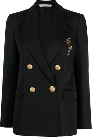 Palm Angels palm-embroidered blazer - women - Cotton/Polyester/Virgin Wool/Viscose/Polyester - 42 - Black