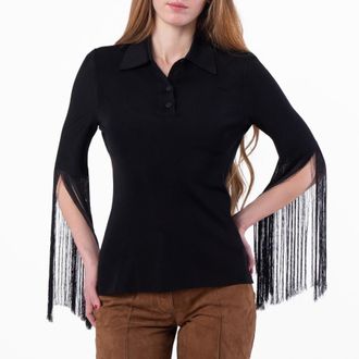 Ferragamo Long-Sleeved Fringe Polo Shirt, Size X-Large