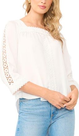 Vince Camuto Lace Trim Square Neck Top in New Ivory at Nordstrom, Size X-Large