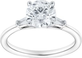 LuvMyJewelry Piper 14K White Gold Round Cut Lab Grown Diamond Tapered Baguettes Engagement Ring - 1.05 Ct at Nordstrom, Size 6.5