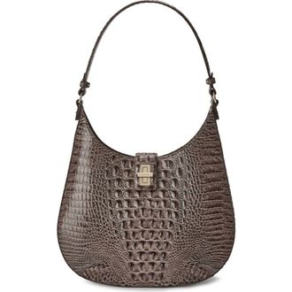 Brahmin Fallon Croc Embossed Leather Shoulder Bag in Smokey Taupe Melbourne at Nordstrom