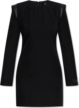 Versace Kleedjes, Dames, Zwart, XS, Wol, Jurk met leren inzetstukken