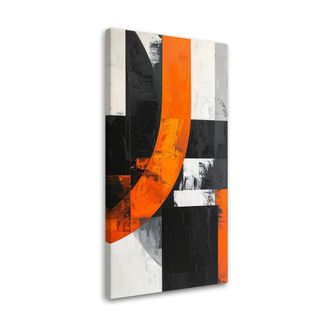 Feeby Cuadro En Lienzo, Abstracci&oacute;n Formas Negro Naranja, 60x120