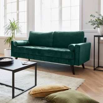 Sweeek 3-seater Fabric Sofa With Vintage Style in Dark Green