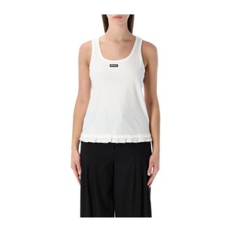 Rotate Rotate Birger Christensen - Tanktop met rucheszoom - Dames - Tops - Wit - Maat: M Katoen
