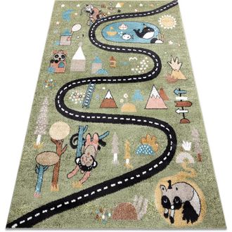 RugsX Rugsx - Alfombra Fun Route Para Ni&ntilde;os, Calle, Animales Verde Green 140x190 Cm