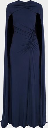 SIMKHAI Demi Ruched Jersey Cape Gown