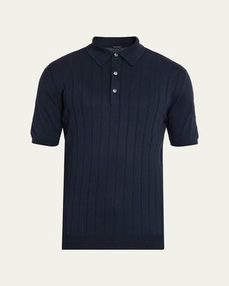 Kiton Mens Wide Rib Sea Island Cotton Polo Sweater