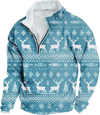 Generic HAOLEI Mens Christmas Jumpers UK Sale Clearance, Fleece Lined Quarter Zip Jumper Men Funny Xmas Sweatshirt Novelty Nordic Jumpers Print Pullover Sweat