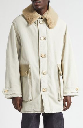 Visvim Winfield Field Coat with Genuine Shearling Collar in Off White at Nordstrom, Size 4