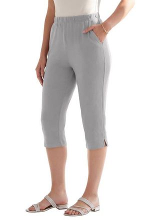 Roaman's Plus Size Soft Knit Relaxed Pull-On Capri Pant in Medium Heather Grey at Nordstrom, Size Small