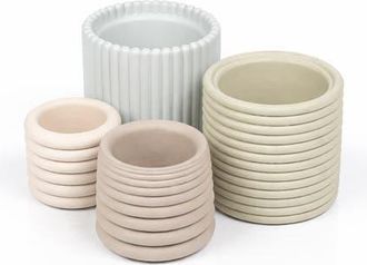 Jonathan Y Designs Silas Modern Minimalist Handmade Concrete Fluted Sculptural Cylinder Planter Set with Drainage Holes in Powder Blue at Nordstrom