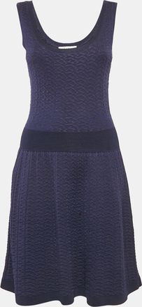 Sandro Navy Blue Patterned Knit Sleeveless Mini Dress