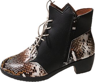 Generic Winter Womens Fashionable Leather Lace Up Ankle Boots Everyday Comfort Walking Footwear with Durable Sole Design (Black, 4. 5)