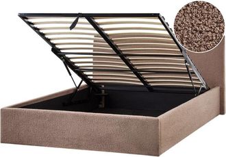 Beliani Cama Tapizada De Boucl&eacute; 140 X 200 Cm Con Almacenaje Cabecero Elevable Marr&oacute;n Orbey
