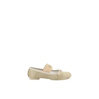 Maison Margiela Embroidered Ballerinas with Leather Block Heel - female - MM6 Maison Margiela - Ballerina Shoes - Beige - 7 UK - Shoes
