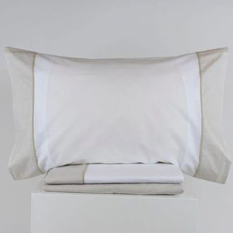 Casa da Laura S&aacute;banas 100% algod&oacute;n 180 hilos rayas marr&oacute;n cama 135/140 1 almohada