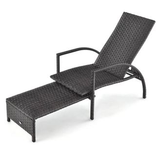 Costway Costway Outdoor Rattan Lounge Chair 5-Level Adjustable Chaise Lounger Wicker Recliner in Dark Brown