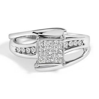 House of Brilliance 10K White Gold 1/3 Cttw Princess-cut Diamond Cluster Bypass Ring at Nordstrom, Size 7