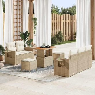 vidaXL Vidaxl Conjunto De Sof&aacute;s De Jard&iacute;n Con Coj&iacute;n 10 Pcs Beige Y Crema