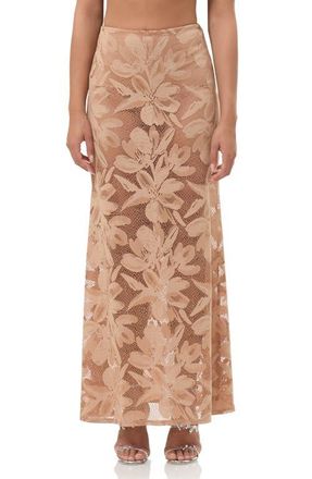 AFRM Tilly Sheer Floral Lace Maxi Skirt in Almond at Nordstrom, Size X-Large