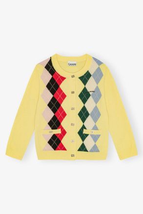 Ganni Yellow Check Cardigan - Size XS Merino Wool