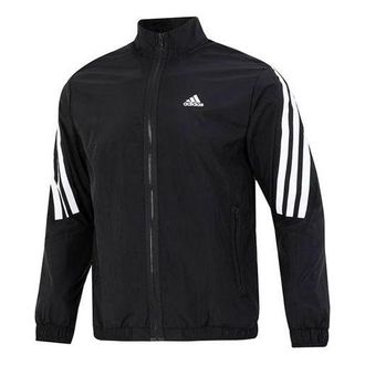 adidas Mens adidas Side Classic Logo Printing Zipper Hooded Jacket Black HJ9944