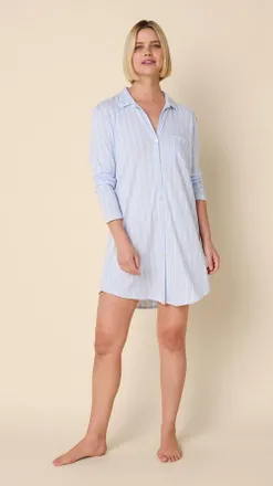 The Cats Pajamas Pima Knit Night Shirt in Heritage Stripe Blue at Nordstrom, Size X-Large