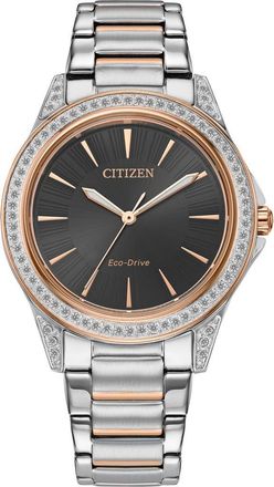 Citizen Eco Drive Crystal Accent Stainless Steel Bracelet Watch, 34mm in Silver at Nordstrom Rack