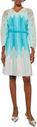 Ming Wang Long Sleeve Knit Minidress in Oceanfront/bermuda/limestone at Nordstrom Rack, Size X-Large