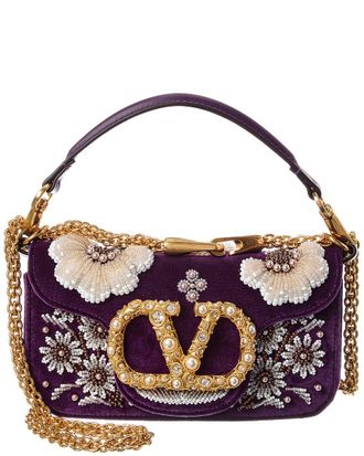 Valentino VLogo Loco Small Velvet & Leather Shoulder Bag
