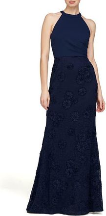 JS Collections Britney Sleeveless Halter Evening Gown in Deep Navy at Nordstrom, Size 18