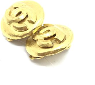 Chanel Gold Tone CC Clip-On Womens Earrings (Pre-Owned)
