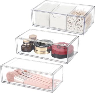OEM Organizador De Ba&ntilde;o De 3 Piezas Con Cajones Para Guardar Cosm&eacute;ticos, Mini Organizador De Cosm&eacute;ticos Apilable En Acr&iacute;lico Transparente