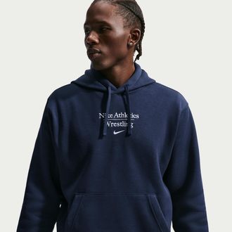 Nike Mens Wrestling Pullover Hoodie in Blue | APS547NAWR-CNV